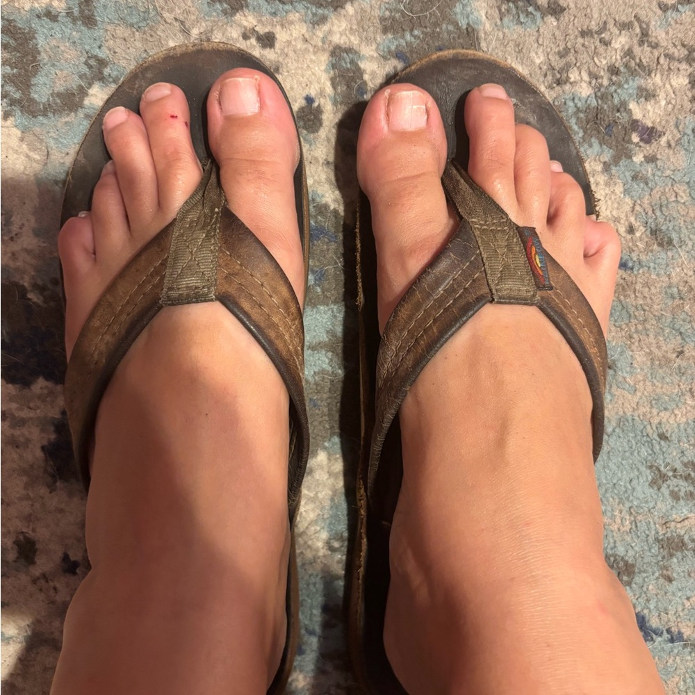 Rainbow Brown Leather Flip Flops
